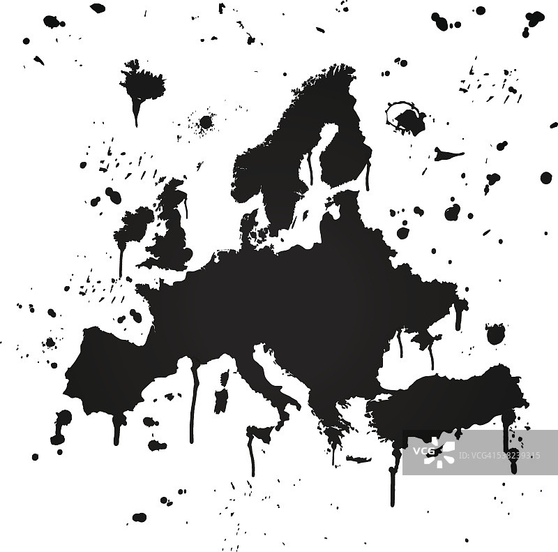 欧洲地图涂鸦黑色斑点上的白色背景图片素材