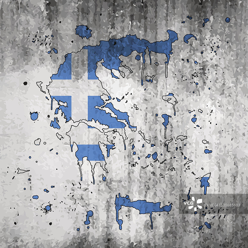 灰色旧墙上的希腊国旗地图图片素材