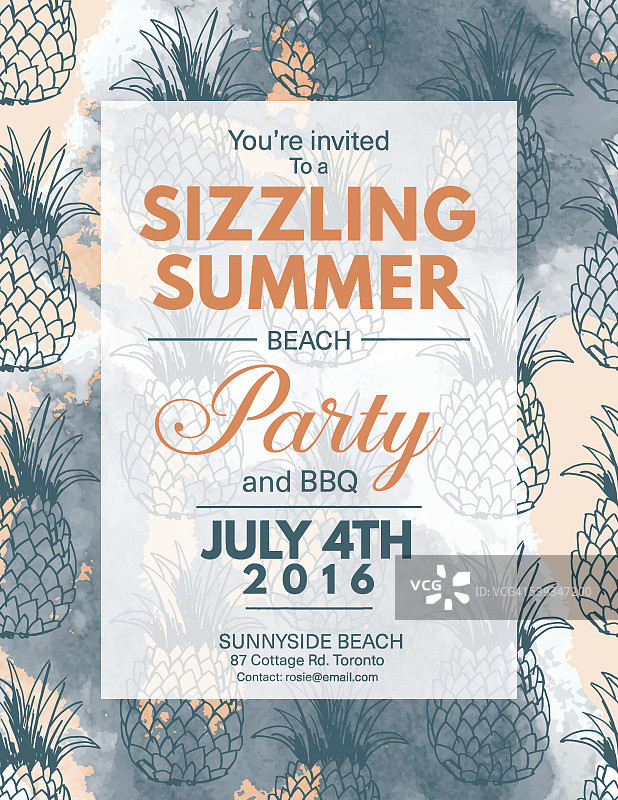 邀请水彩画和菠萝的夏季海滩派对图片素材