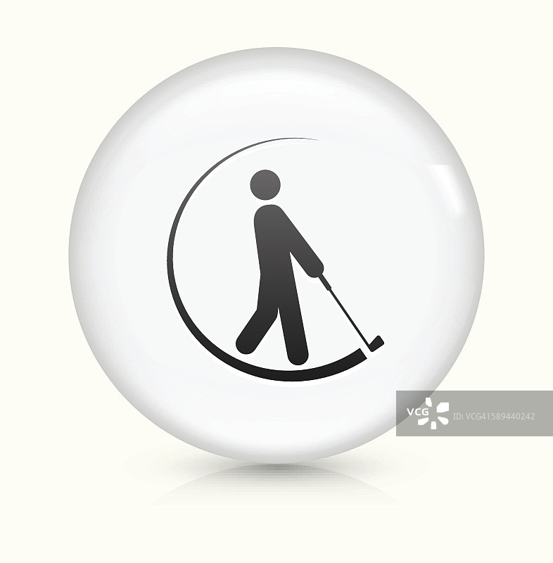 高尔夫球手挥杆高尔夫球杆图标上的白色圆形矢量按钮图片素材