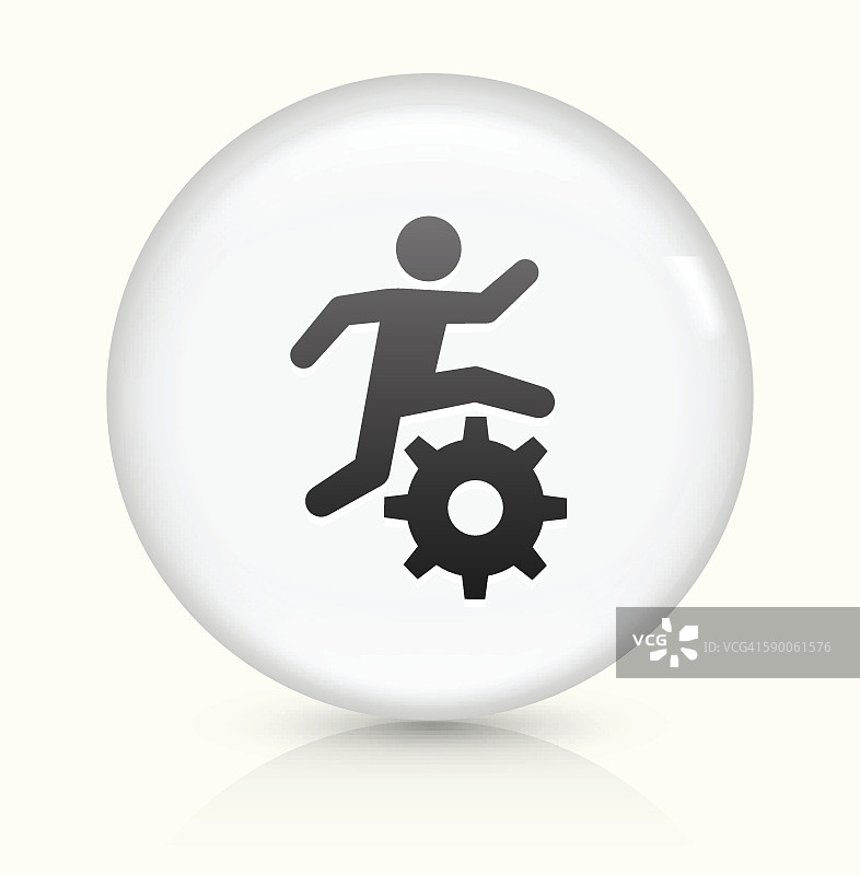 Stick Figure Running Gear图标上的白色圆形矢量按钮图片素材