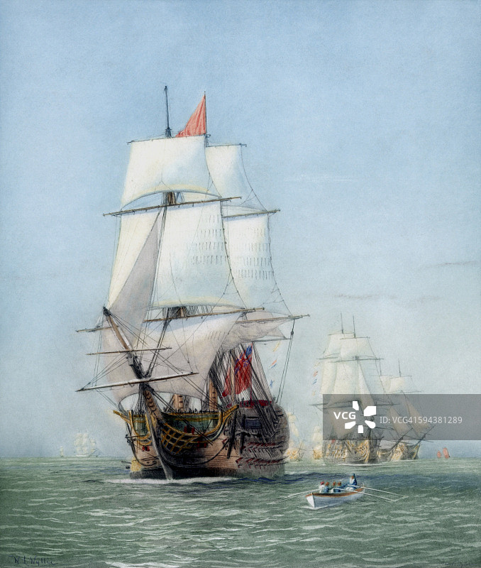 英国皇家海军胜利号的经典版画。图片素材