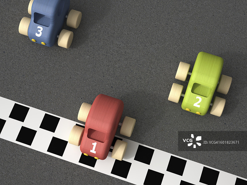 3d渲染，玩具赛车在终点线图片素材