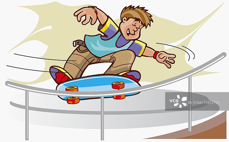 一个男孩滑板的低角度视图图片素材