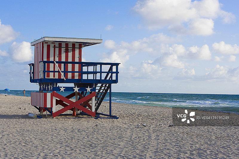 美国佛罗里达州迈阿密海滩南海滩救生员小屋图片素材