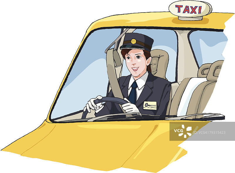 女出租车司机驾驶，插图图片素材