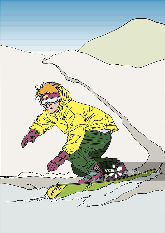 一个年轻人在滑雪，插图图片素材