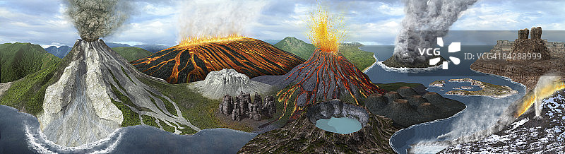不同类型火山喷发的例证图片素材