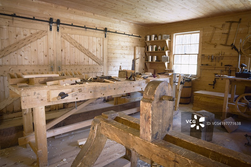 Fort Edmonton, Alberta, Canada，老木工车间图片素材