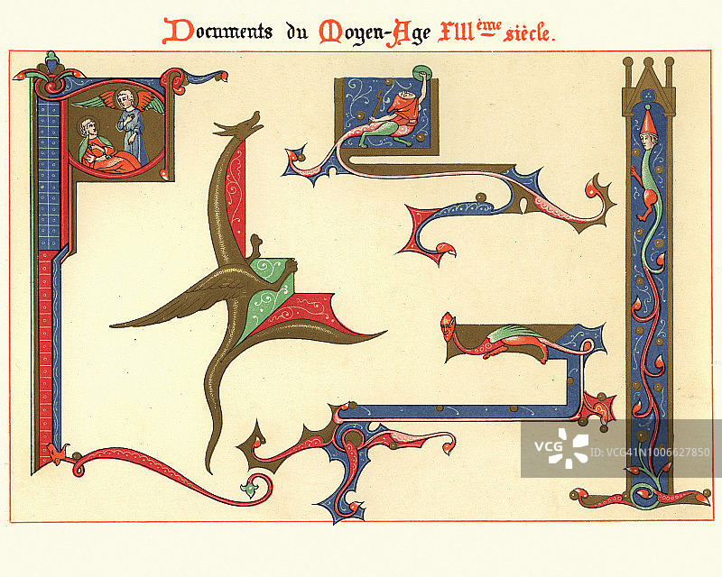 十三世纪中世纪装饰艺术的插图手稿图片素材