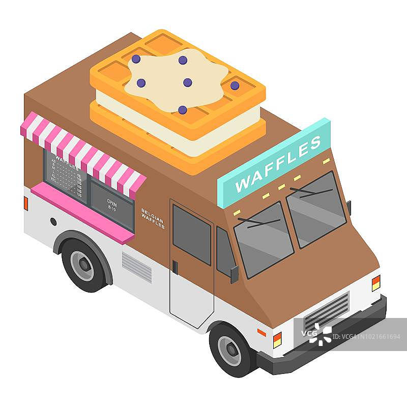 华夫饼卡车图标，等距风格图片素材