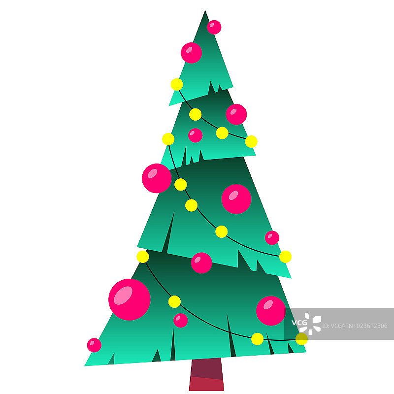 用彩球、彩灯、星星装饰圣诞树。圣诞快乐。白色背景上的圣诞树图片素材