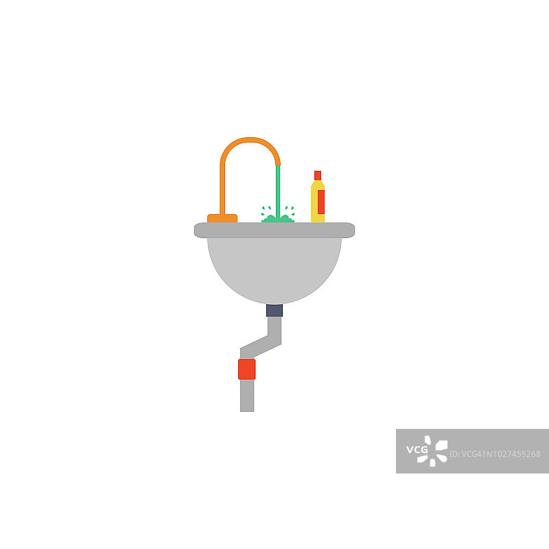浴室插图中的有颜色的水槽。移动概念和web应用的构建工具元素。浴室插图中的详细水槽可以用于网页和手机图片素材