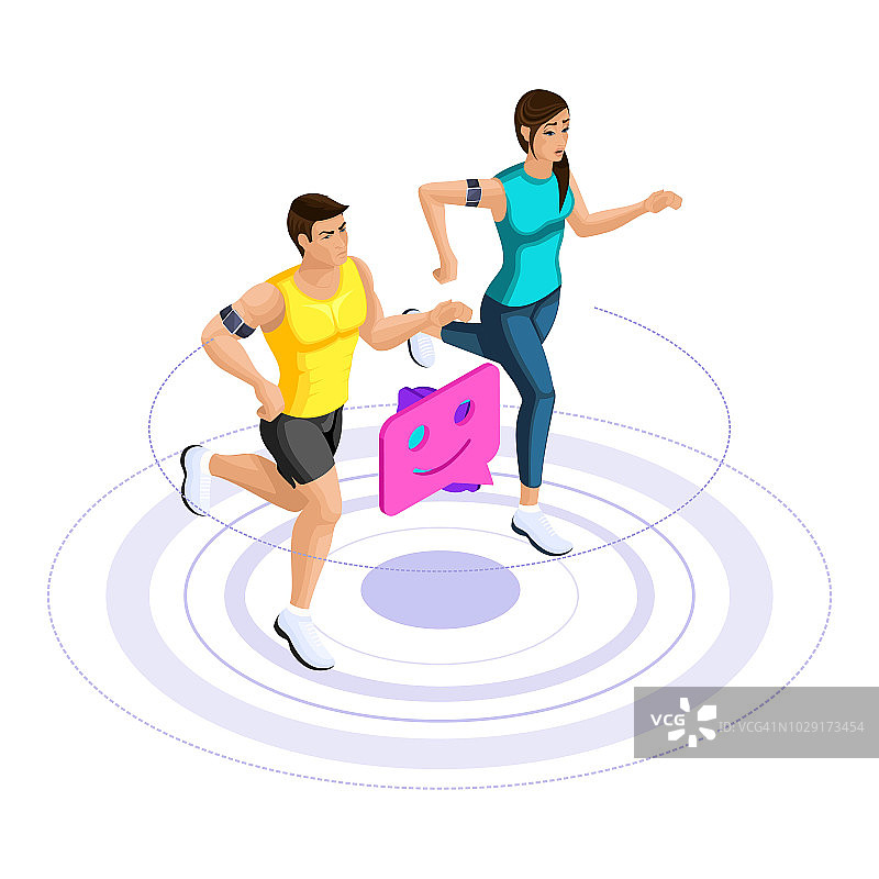 等长女孩和男人跑，跳，夫妇在跑步，运动员，运动服，图标，健康的生活方式设置5图片素材