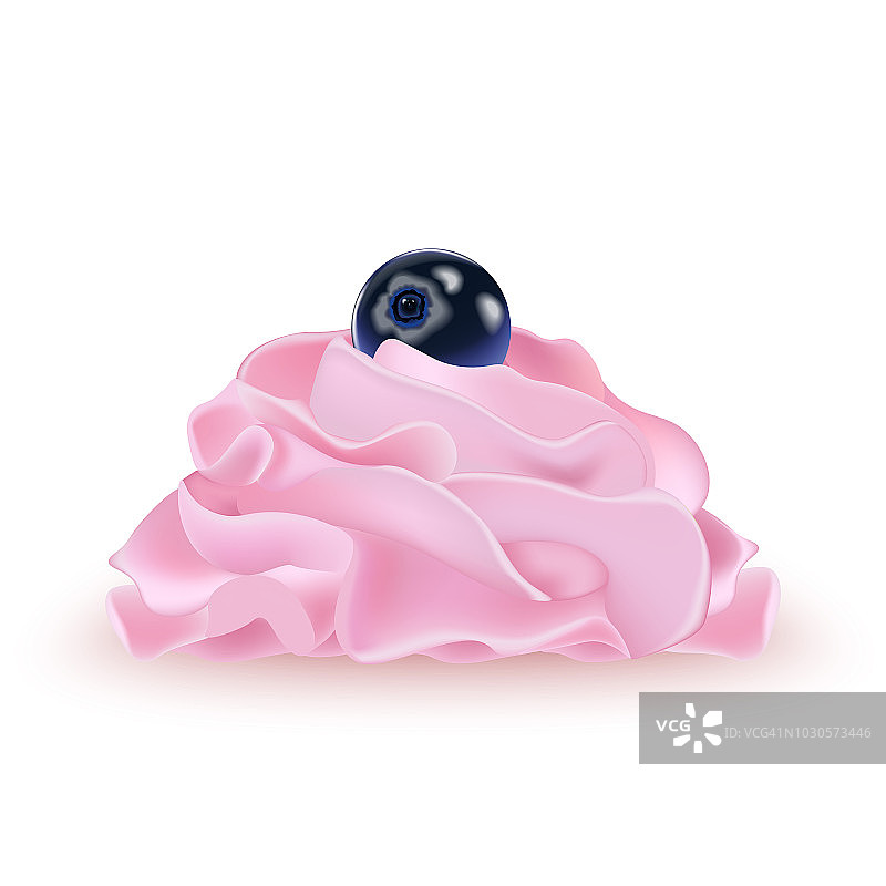 蓝莓涂在奶油上，适合冰淇淋，酸奶，蛋糕，蛋糕。详细的3d插图孤立在白色上。网页或印刷包装的设计元素。图片素材