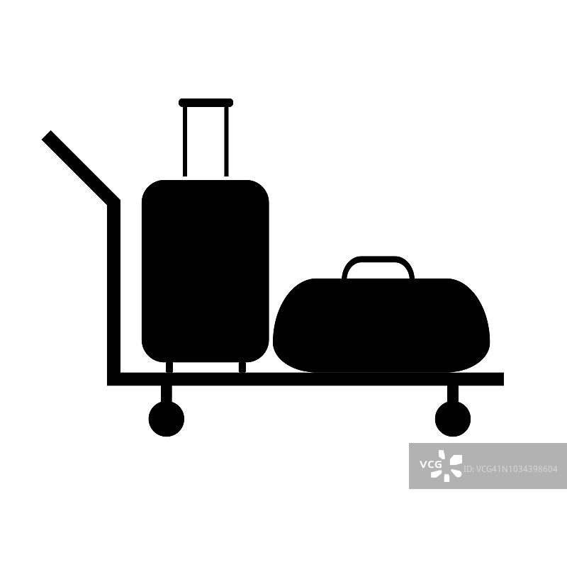 手推车行李袋车轮图标剪影在白色的背景图片素材