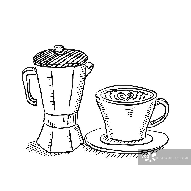 罐子和咖啡杯手画矢量图片素材