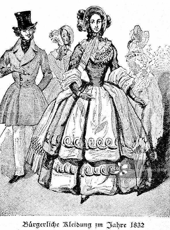 男人和女人的时尚，1832 -民用服装图片素材