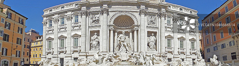 120º全景特莱维喷泉，塔纳迪特莱维，历史中心，罗马，拉齐奥，意大利图片素材