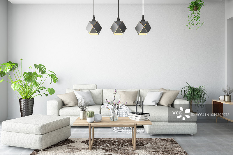 带沙发和植物的现代客厅图片素材