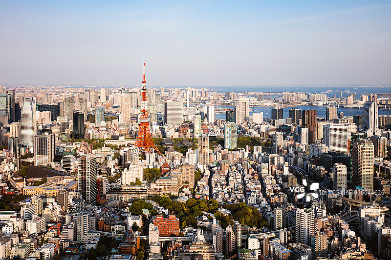 白天的东京塔和城市，日本东京图片素材