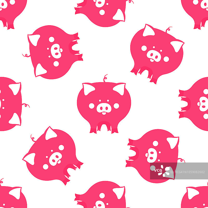 搞笑猪象征2019中国新年无缝图案。图片素材
