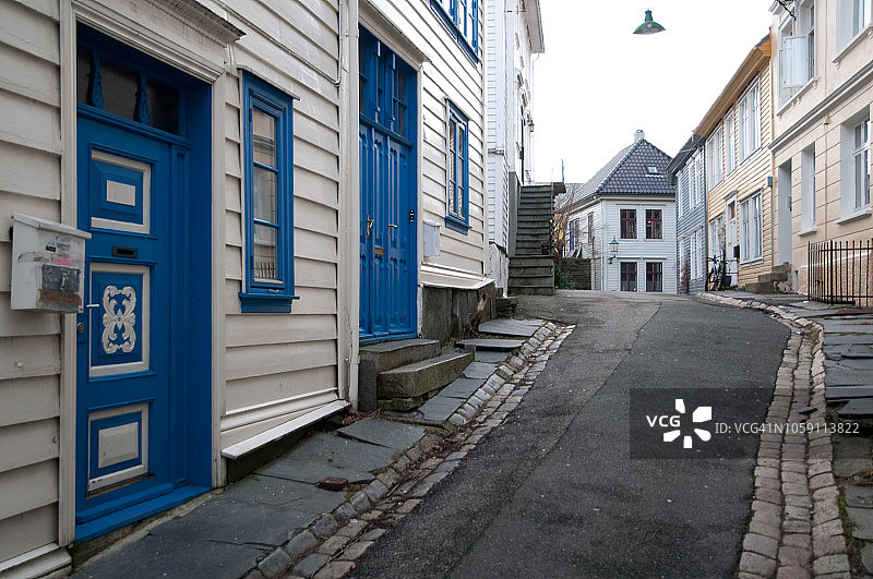 挪威西部卑尔根的Bryggen建筑立面图片素材