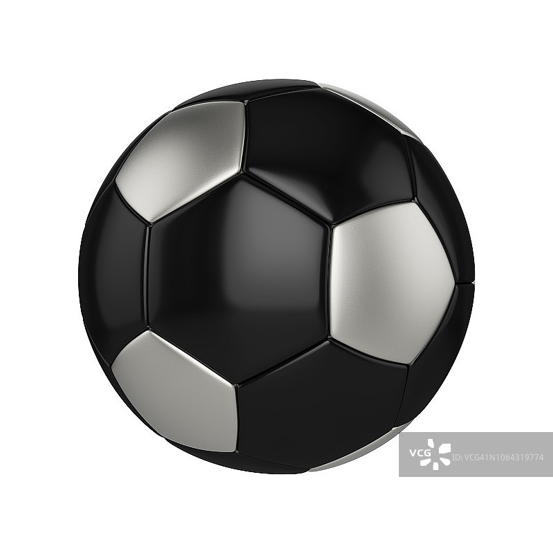 足球孤立在白色背景。黑色和银色的足球。图片素材