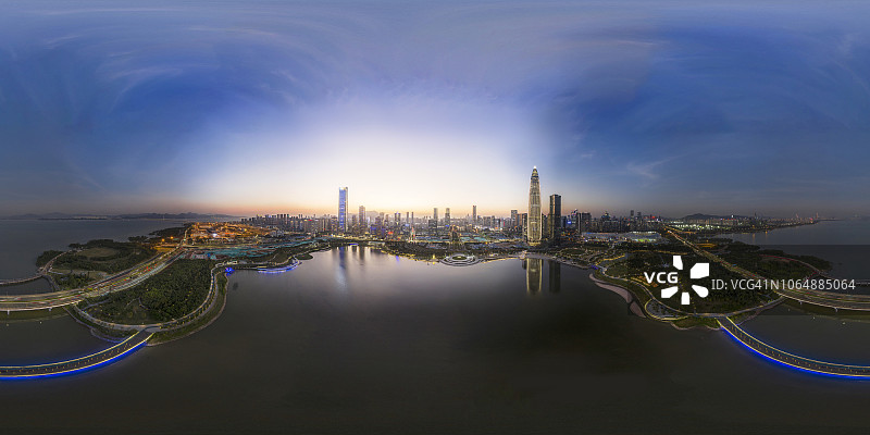 深圳,中国。鸟瞰深圳湾公园360度全景。图片素材
