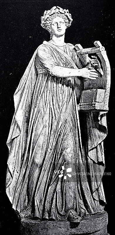 阿波罗的大理石雕像，穿着竖琴演奏者和歌手的服装图片素材