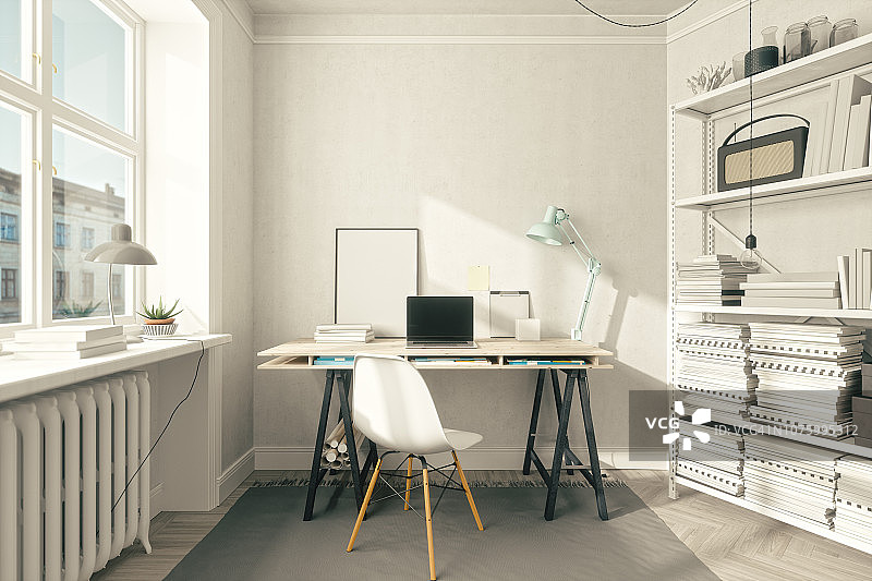 斯堪的纳维亚风格的家庭办公室室内图片素材