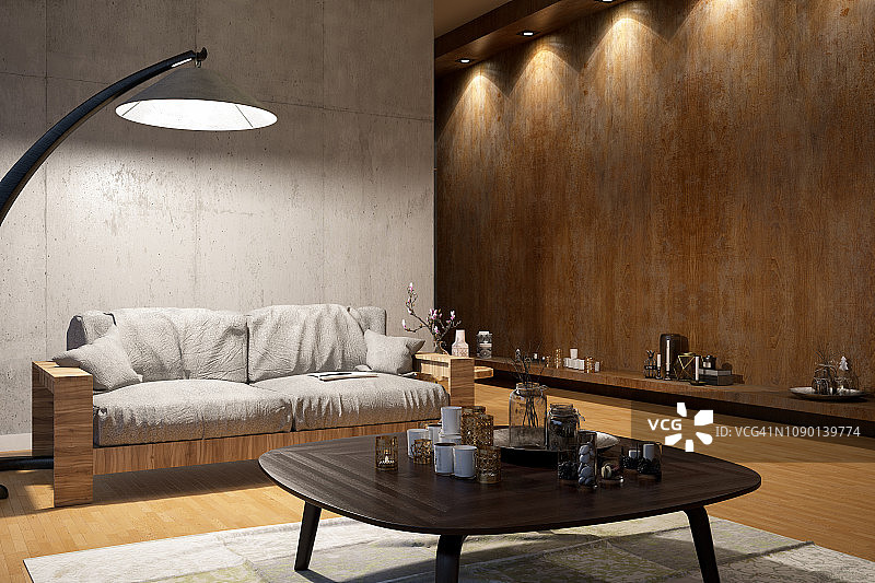 带沙发和射灯的现代客厅图片素材