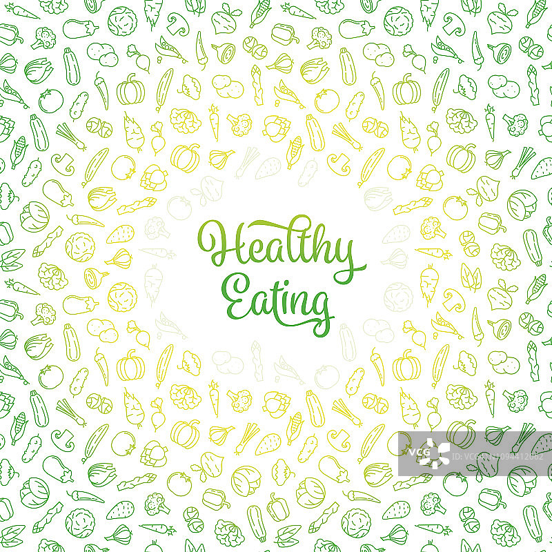 健康饮食矢量插图与蔬菜图标模式图片素材