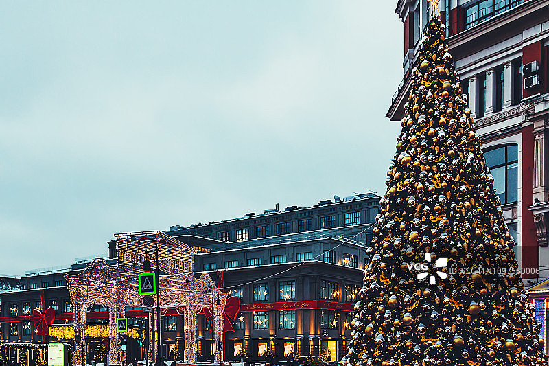 莫斯科大街上的圣诞树图片素材