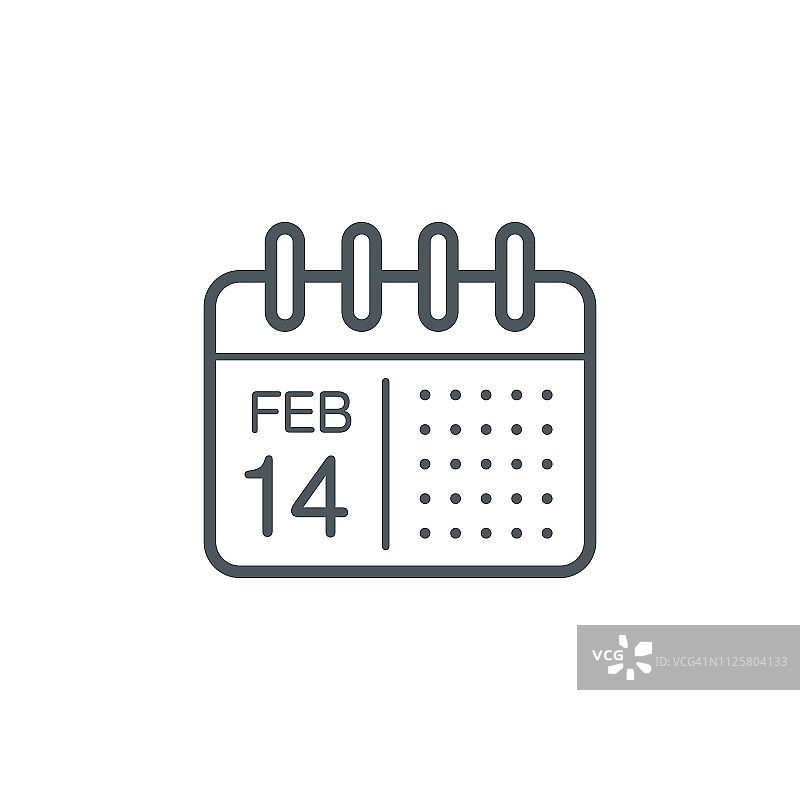 日历与心脏图标，日历页与日期2月14日图片素材