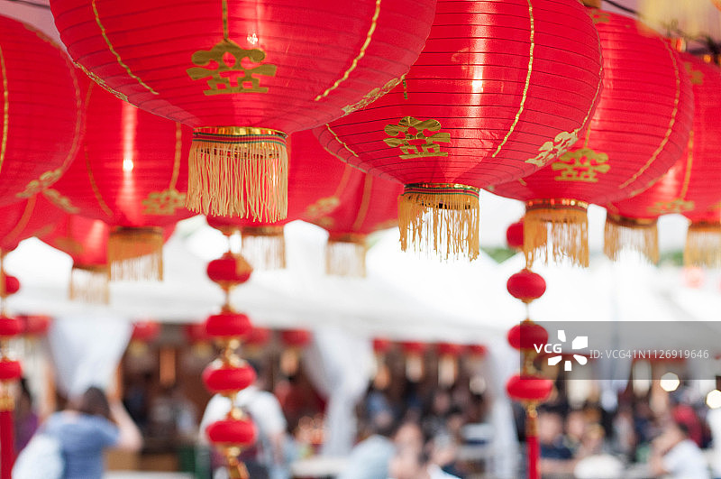 2019年中国新年庆祝活动上的红色中国灯笼图片素材