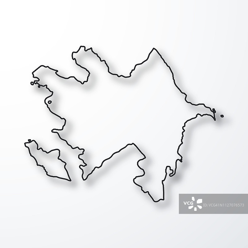阿塞拜疆地图-黑色的轮廓与阴影在白色的背景图片素材