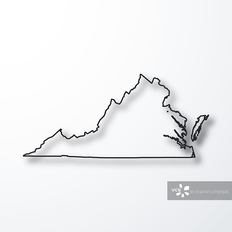 弗吉尼亚地图-黑色的轮廓与阴影在白色的背景图片素材