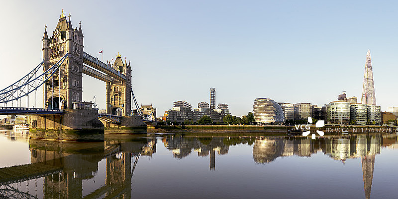 日出时伦敦城市的天际线横跨泰晤士河南部图片素材