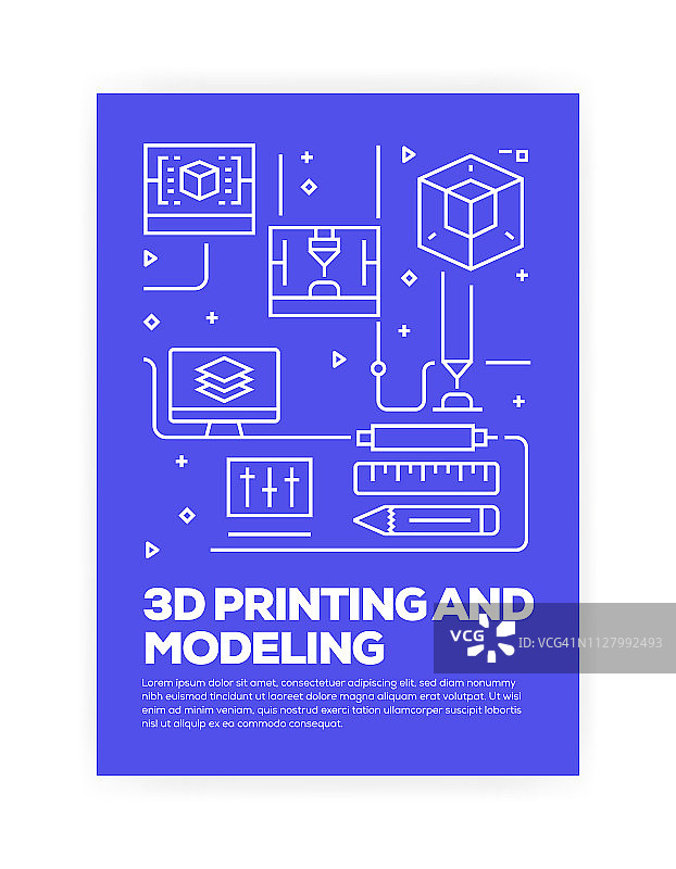 3D打印和建模概念线风格的封面设计，年度报告，传单，宣传册。图片素材