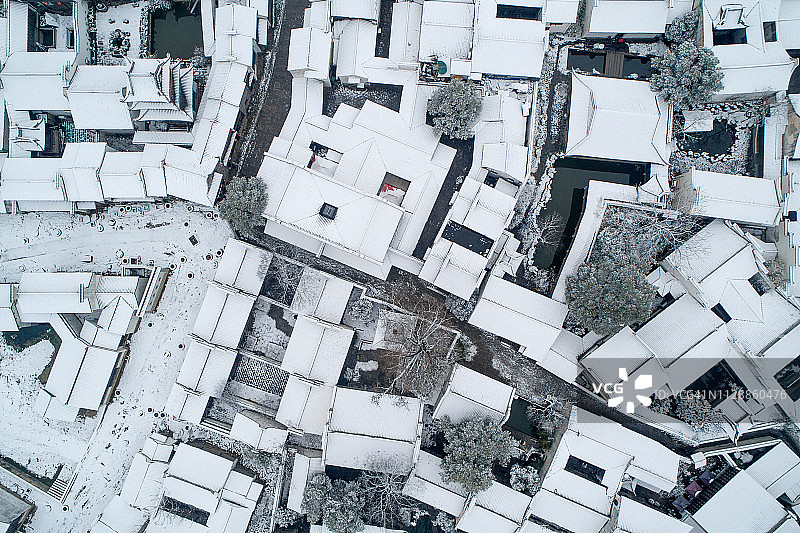 惠山古镇雪景鸟瞰图图片素材
