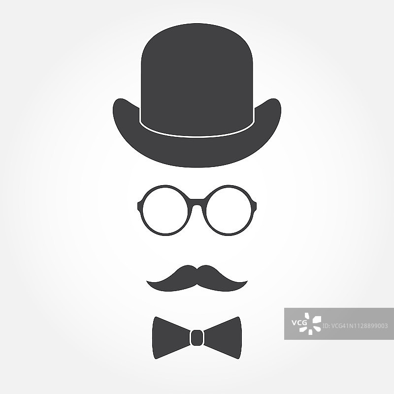 老式绅士的配饰:帽子，眼镜，胡子和领结。复古设计。矢量插图。图片素材
