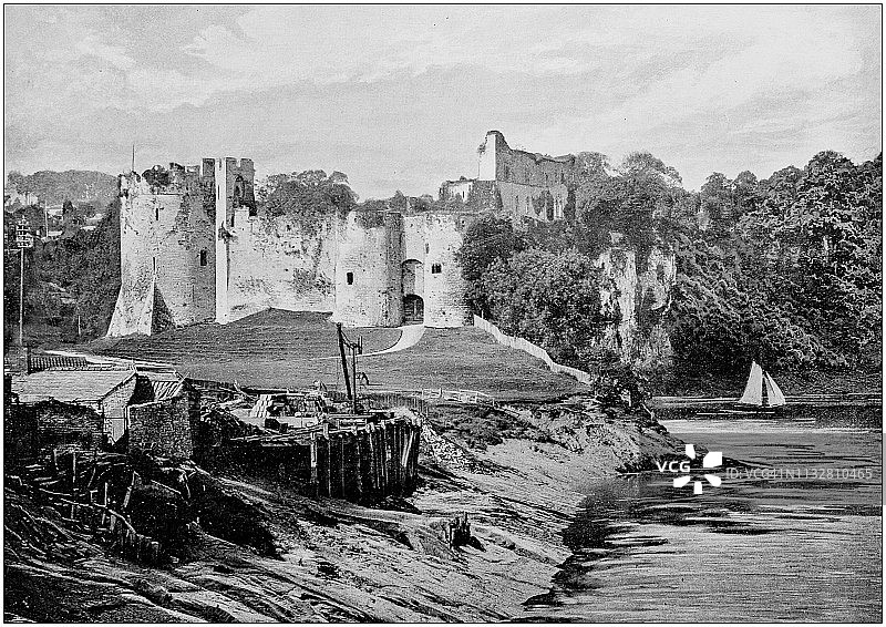 英格兰和威尔士的古老黑白照片:切普斯托图片素材