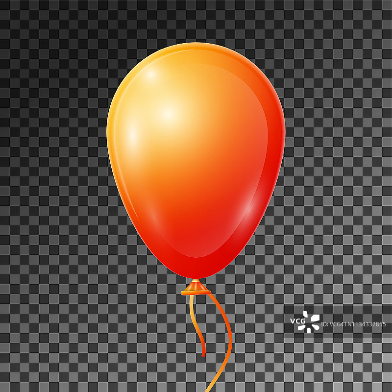 现实的橙色气球与丝带隔离在透明的背景。矢量插图闪亮的彩色光滑气球为生日聚会图片素材