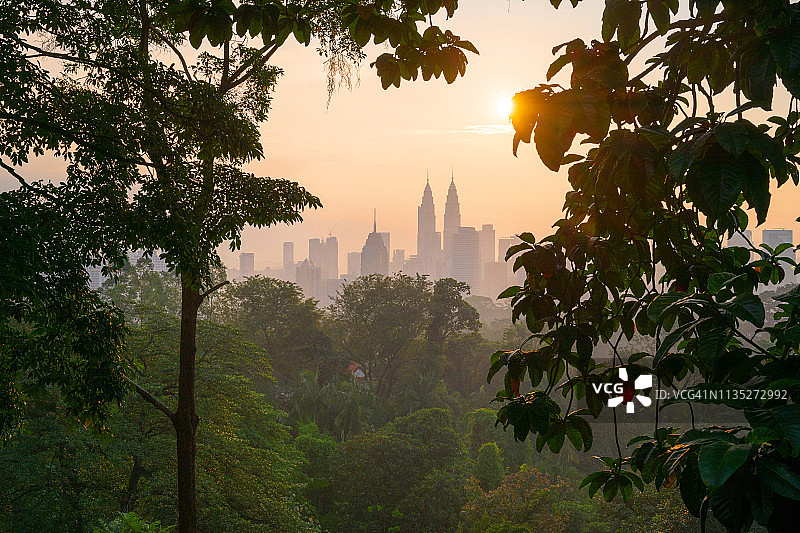 吉隆坡天际线的日出景象，马来西亚图片素材