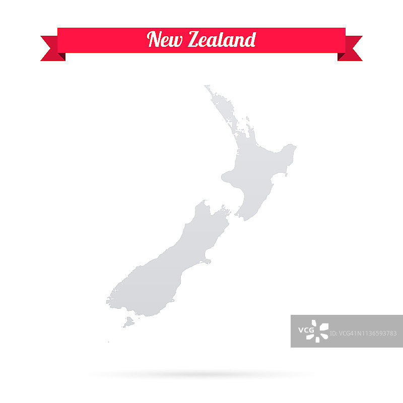 新西兰地图，白色背景，红色横幅图片素材
