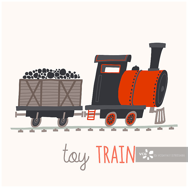 儿童玩具红色蒸汽机车。卡通矢量eps 10插图孤立在白色背景。图片素材