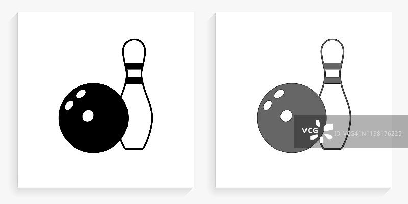 保龄球和针黑白方形图标图片素材