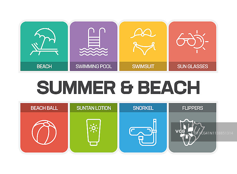 夏季和海滩线图标图片素材