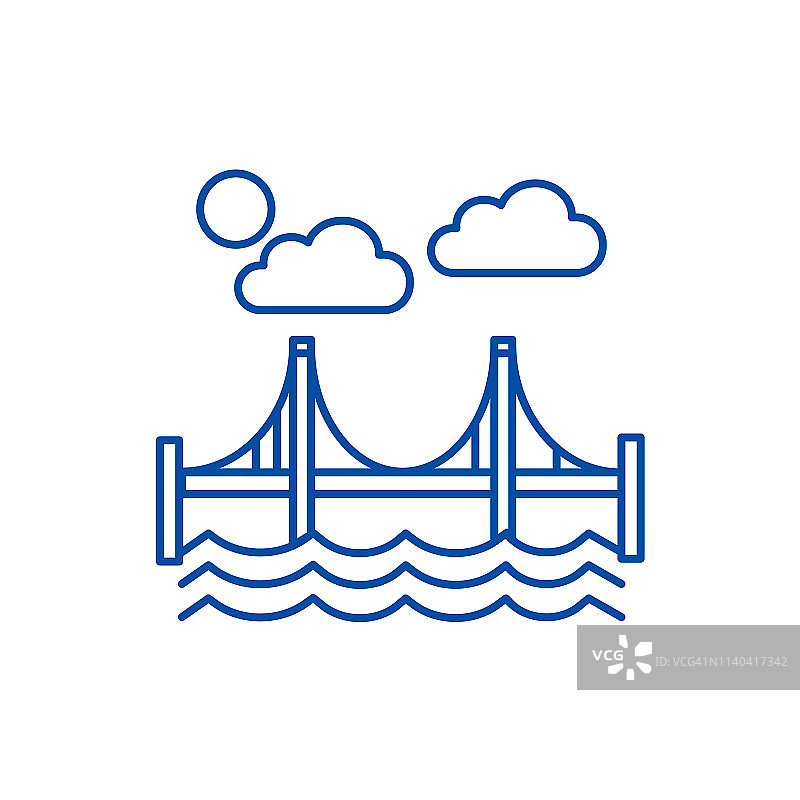大桥，旧金山线图标概念。桥，旧金山平面矢量符号，标志，大纲插图。图片素材